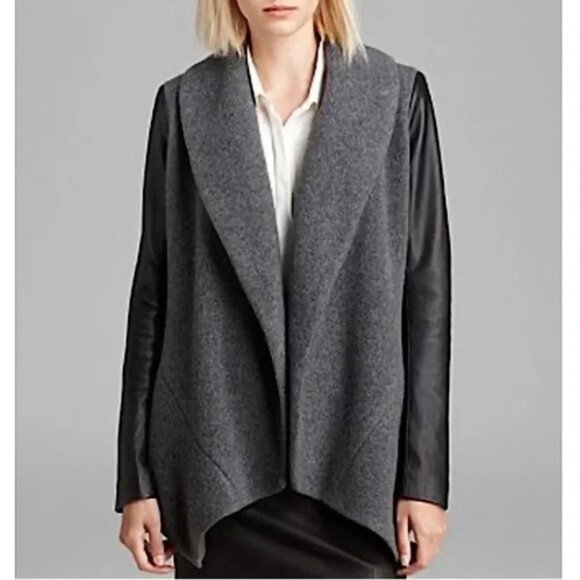 Theory Laura Leather Sleeve Open Jacket M - Picture 1 of 9